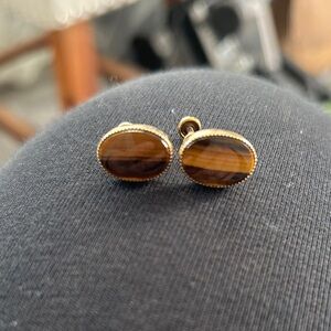 Oval Tigers Eye Stud Earrings non pierced earrings screw on.
